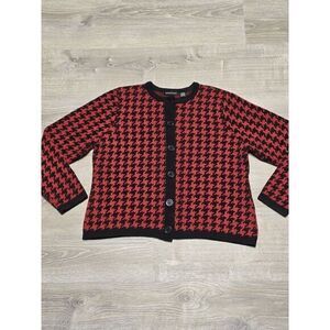 Good Clothes Size Large Red‎ And Black Houndstooth Long Sleeve Sweater Cardigan